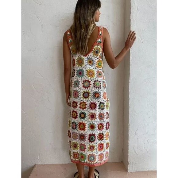Alemais Crochet Midi Dress Size US 12 Multicoloured Handmade - Picture 3 of 6